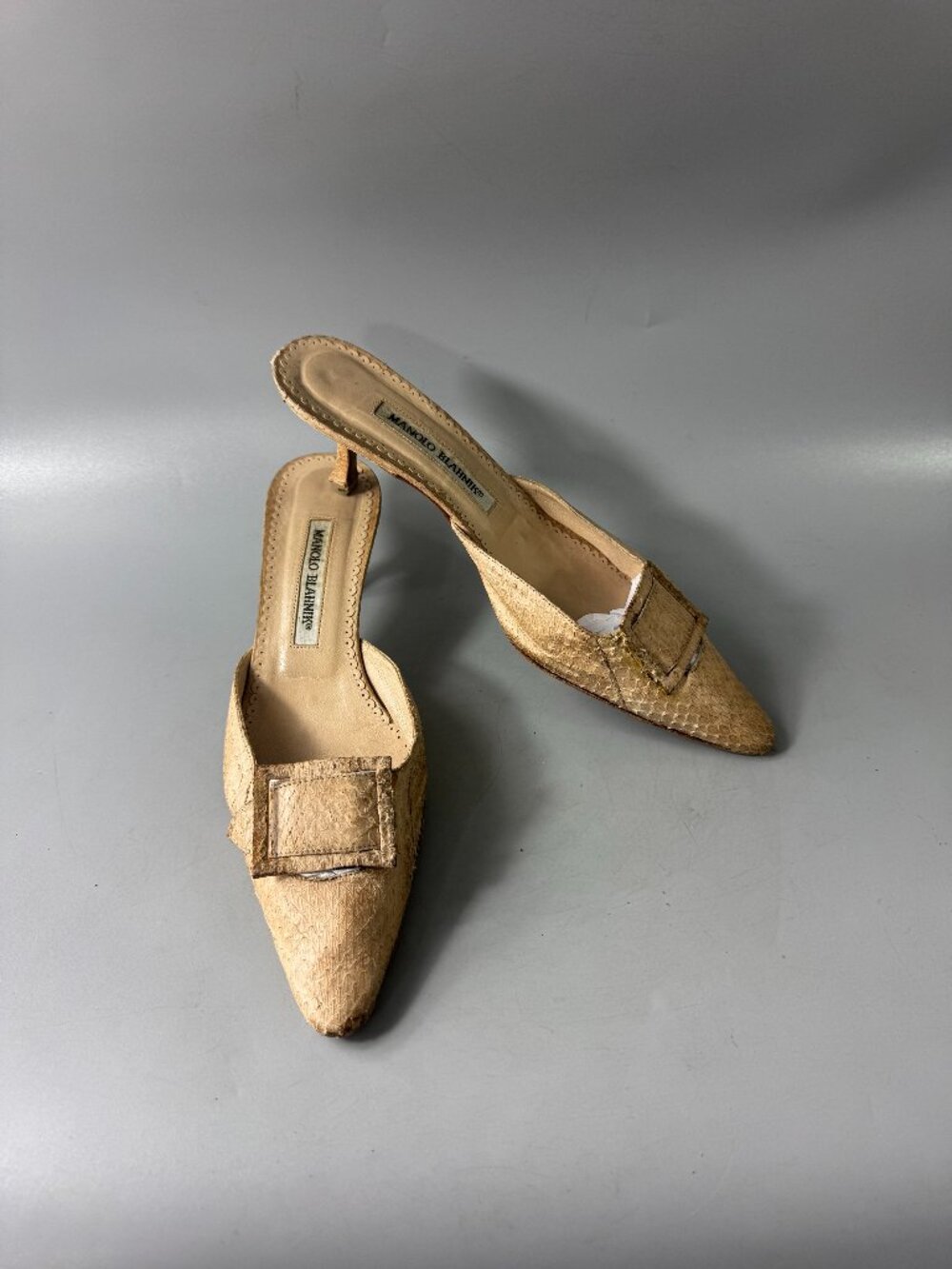 Manolo Blahnik Beige Pointed Toe Slip-On Mules